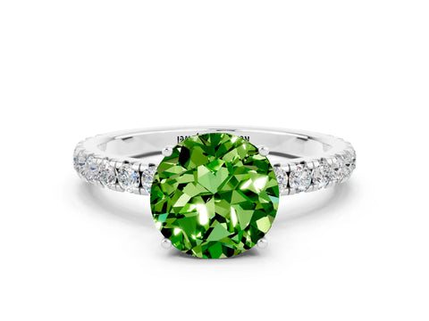 White gold Round Cut Peridot Pavé Solitaire Engagement Ring with Four-Prong Setting_12