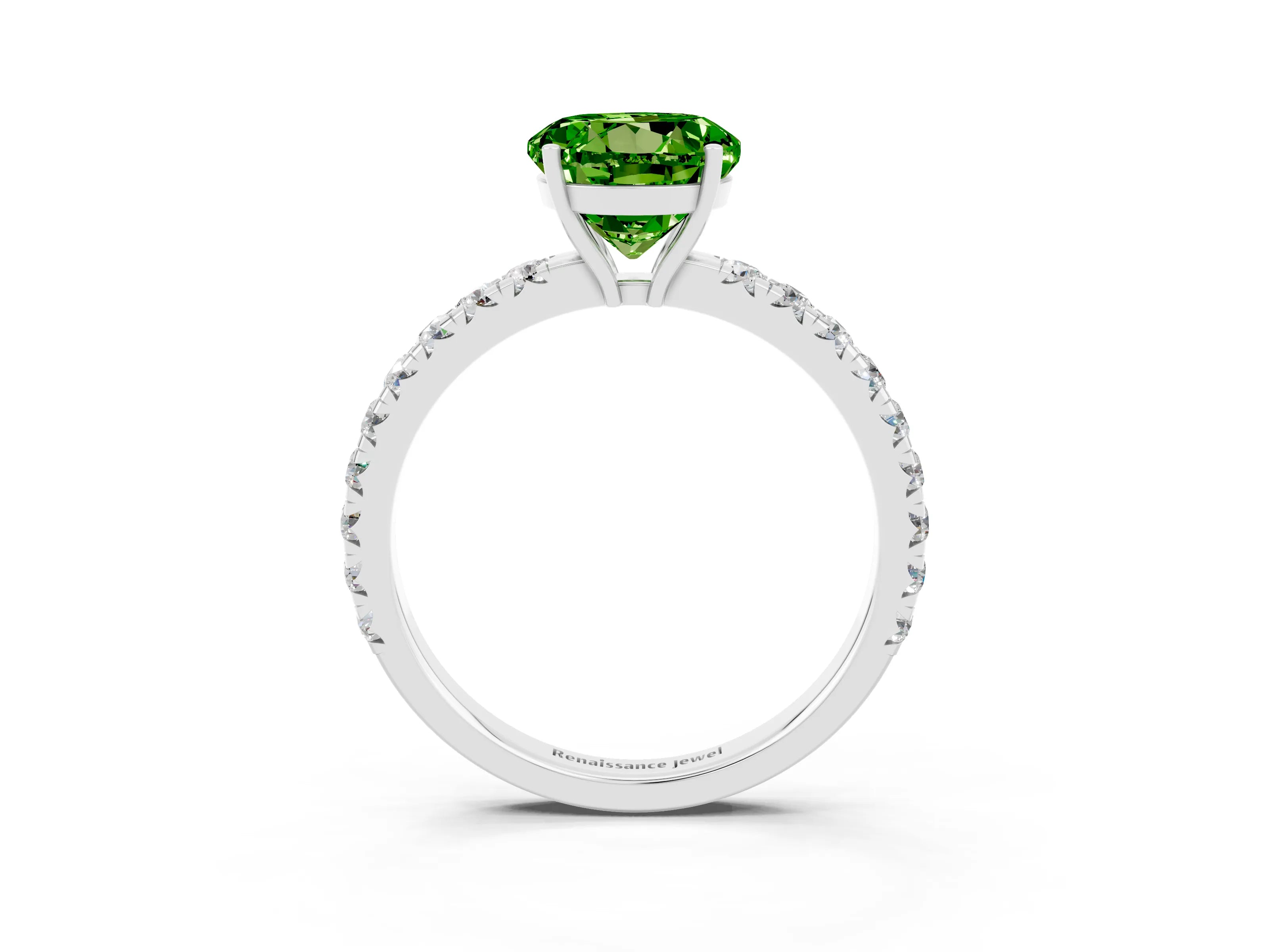 White gold Round Cut Peridot Pavé Solitaire Engagement Ring with Four-Prong Setting_15