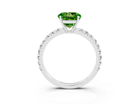 White gold Round Cut Peridot Pavé Solitaire Engagement Ring with Four-Prong Setting_15