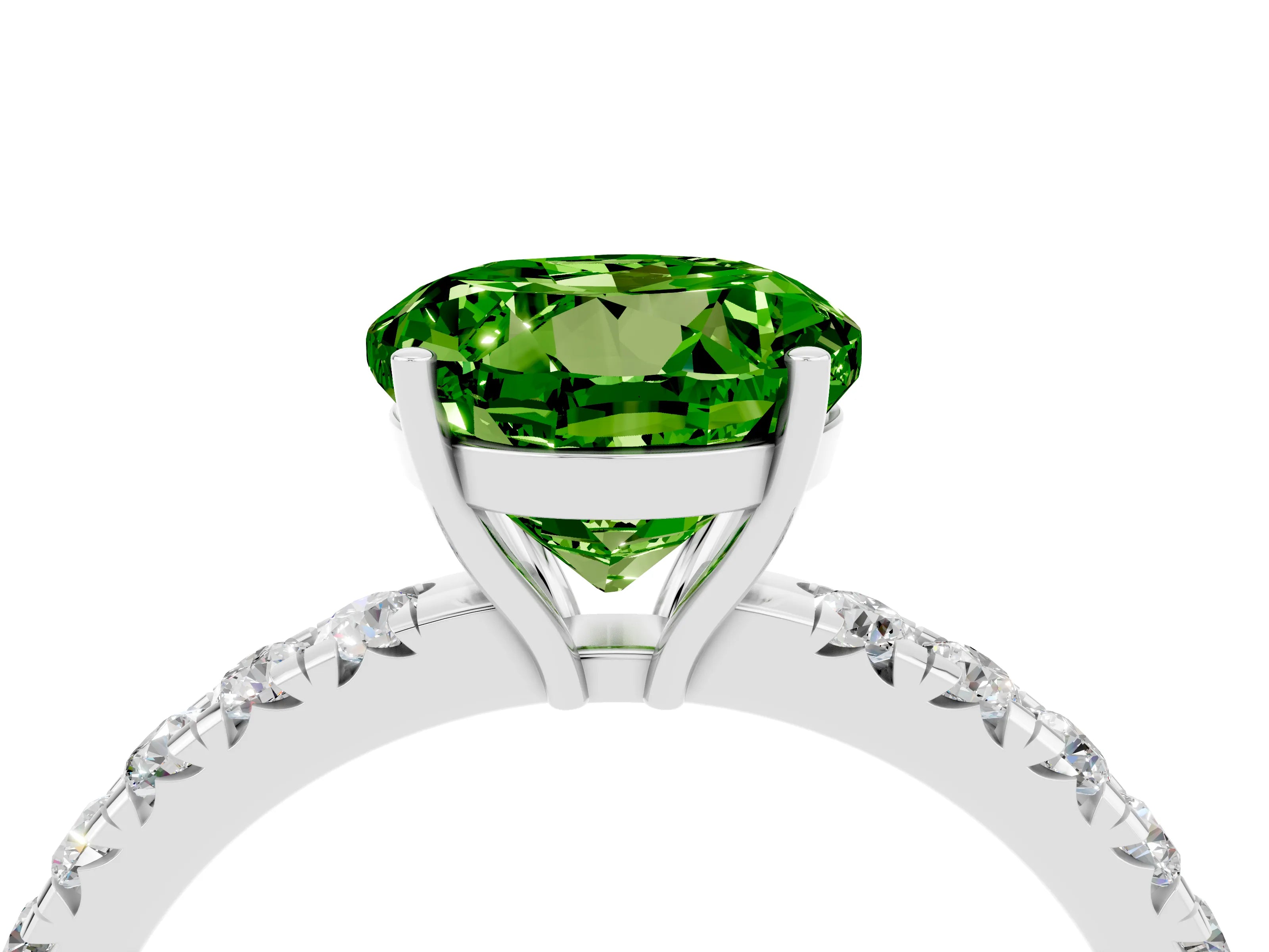White gold Round Cut Peridot Pavé Solitaire Engagement Ring with Four-Prong Setting_16