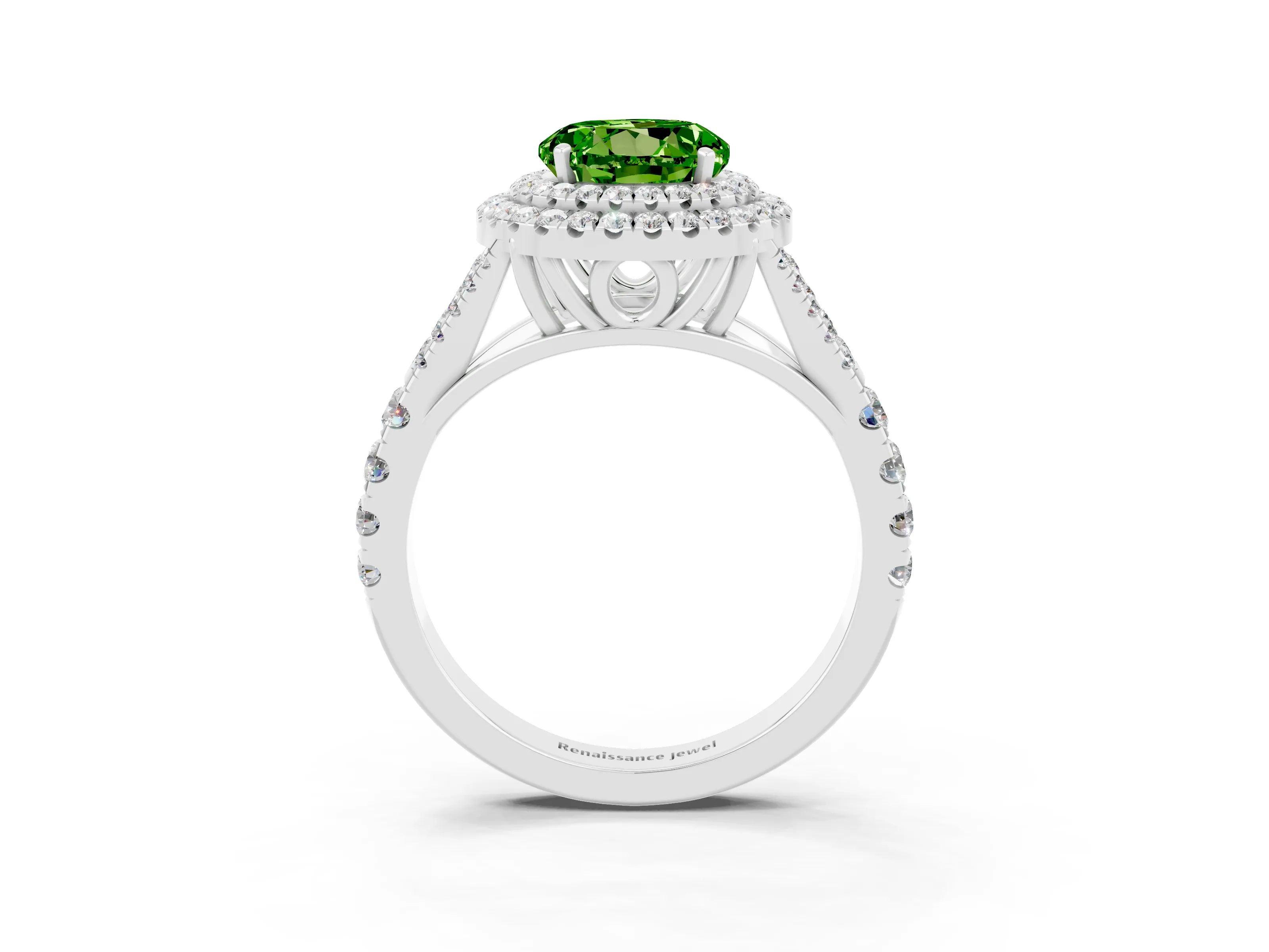 White gold Round Cut Peridot Pavé Split Shank Double Halo Engagement Ring_3