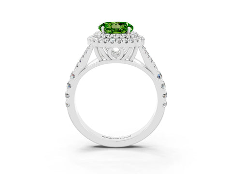 White gold Round Cut Peridot Pavé Split Shank Double Halo Engagement Ring_3