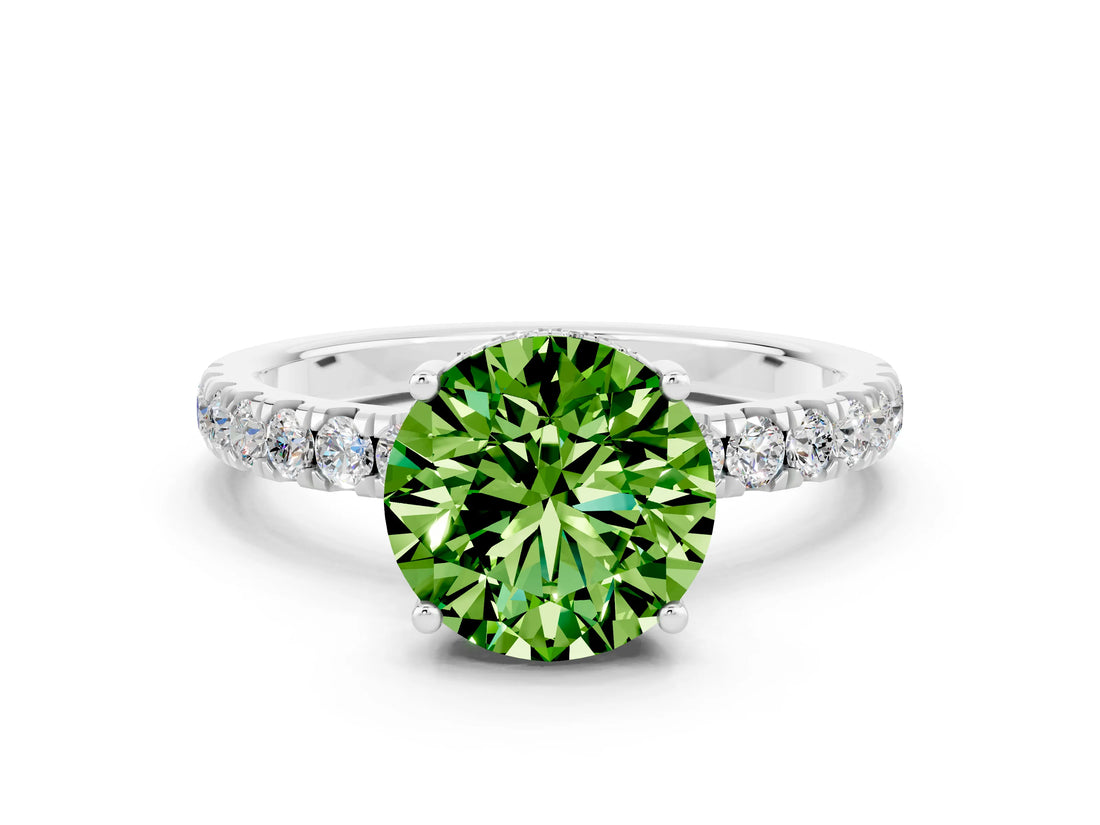 White gold Round Cut Peridot Pave Band Solitaire Ring with Four-Prong Setting_24