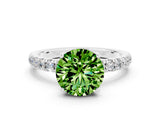 White gold Round Cut Peridot Pave Band Solitaire Ring with Four-Prong Setting_24