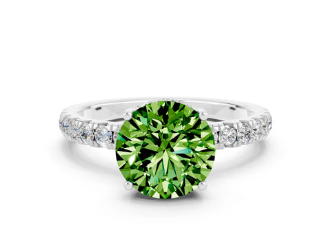 White gold Round Cut Peridot Pave Band Solitaire Ring with Four-Prong Setting_24