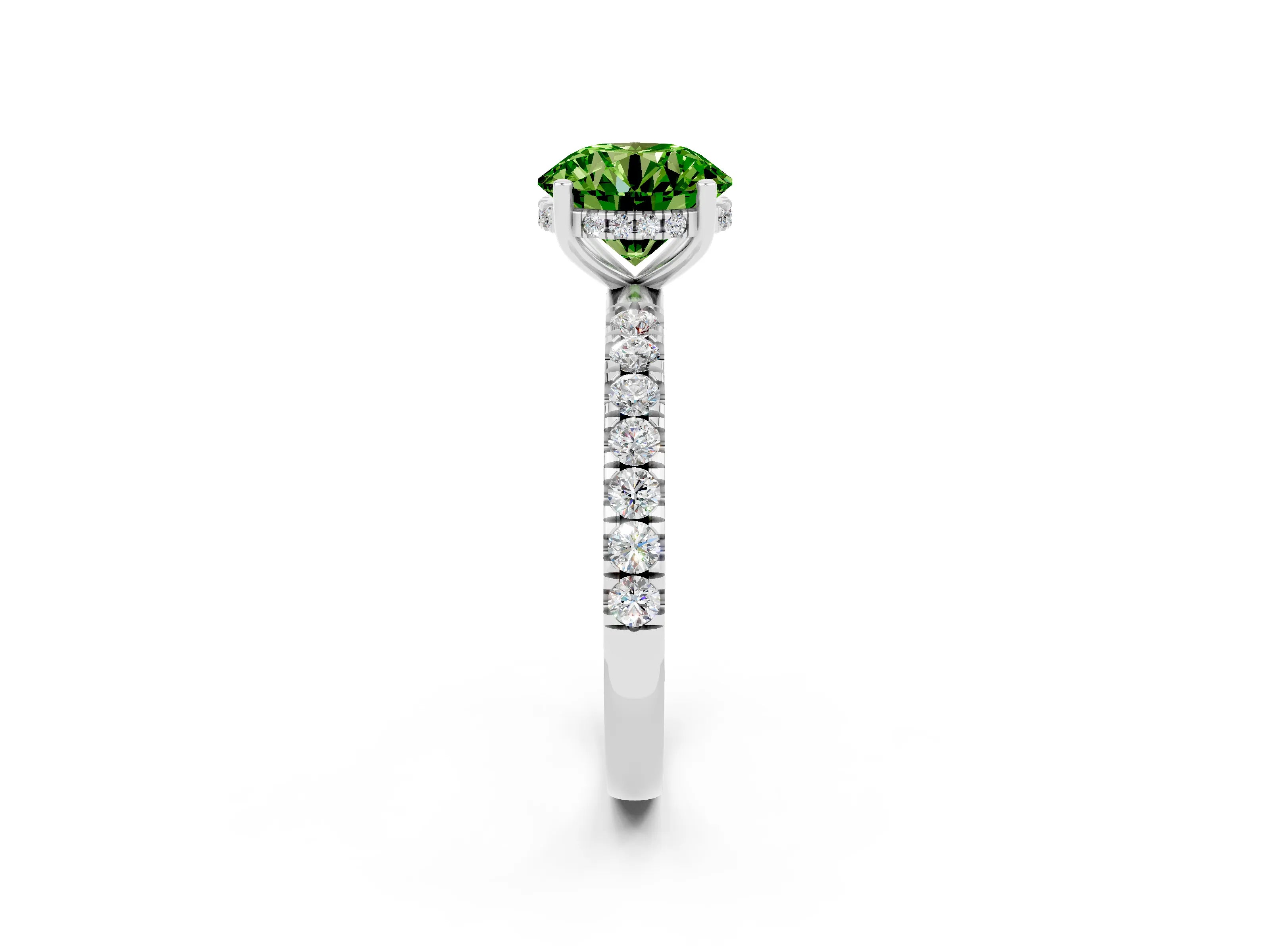 White gold Round Cut Peridot Pave Band Solitaire Ring with Four-Prong Setting_26