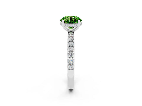 White gold Round Cut Peridot Pave Band Solitaire Ring with Four-Prong Setting_26