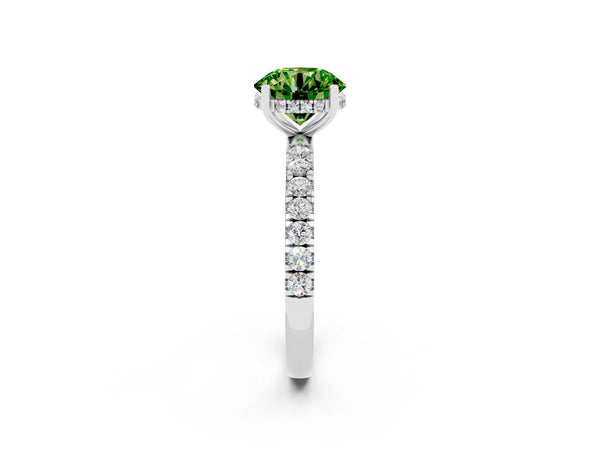 Silver Round Cut Peridot Pave Band Solitaire Ring with Round  and Prong Setting