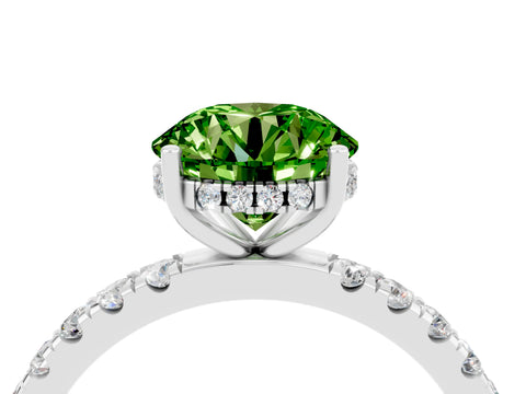 White gold Round Cut Peridot Pave Band Solitaire Ring with Four-Prong Setting_28