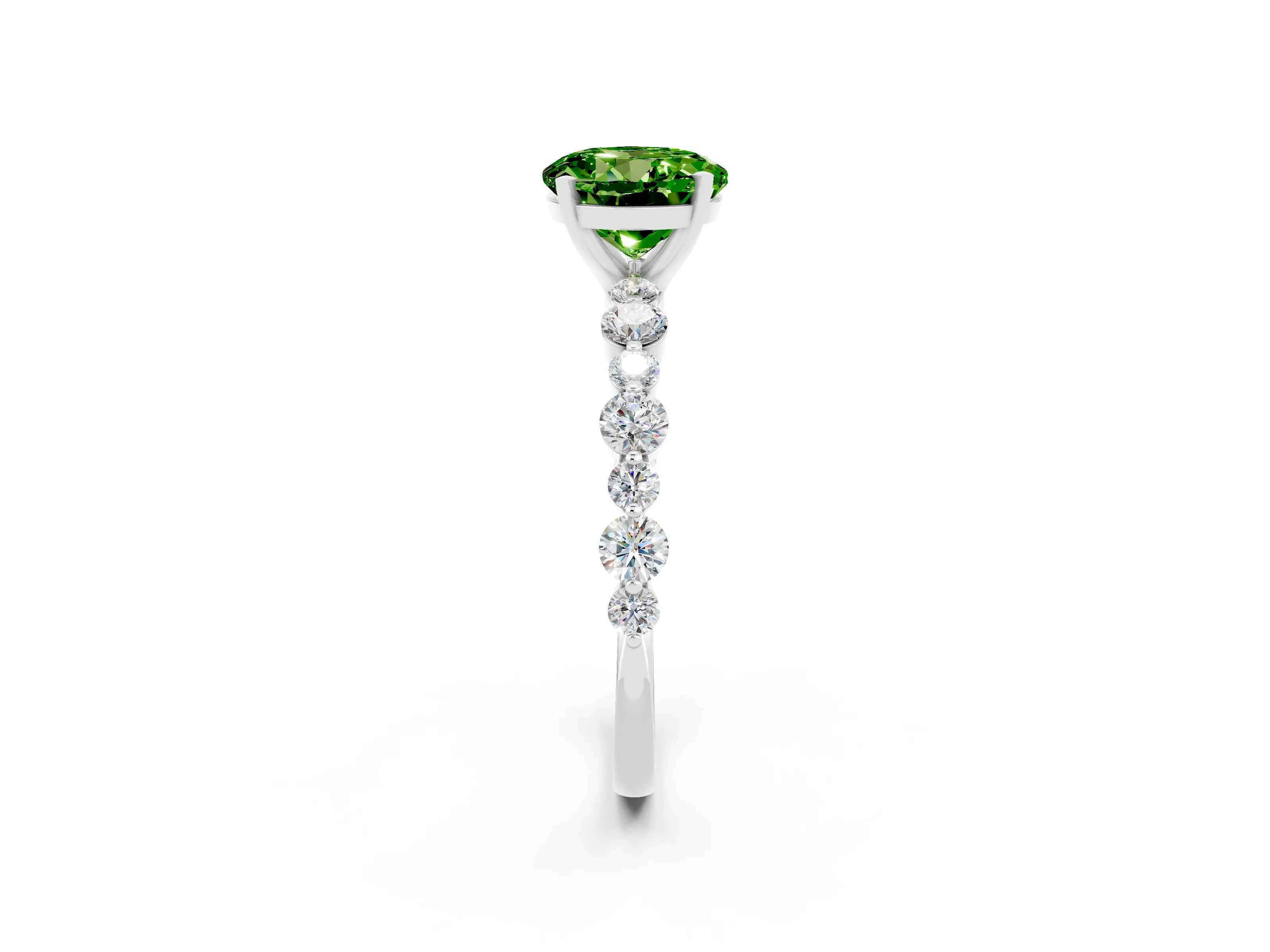 White gold Round Cut Peridot Prong Set Engagement Ring with Pavé Band_2