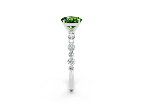 White gold Round Cut Peridot Prong Set Engagement Ring with Pavé Band_2