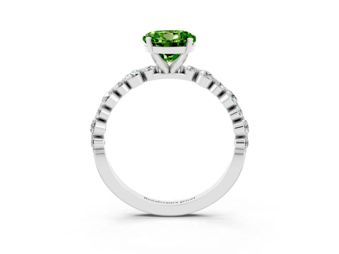 White gold Round Cut Peridot Prong Set Engagement Ring with Pavé Band_3
