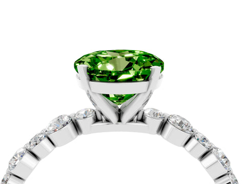 White gold Round Cut Peridot Prong Set Engagement Ring with Pavé Band_4