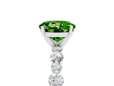 White gold Round Cut Peridot Prong Set Engagement Ring with Pavé Band_5
