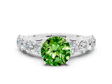 White gold Round Cut Peridot Prong Setting with Side Stones on a Pave Band
