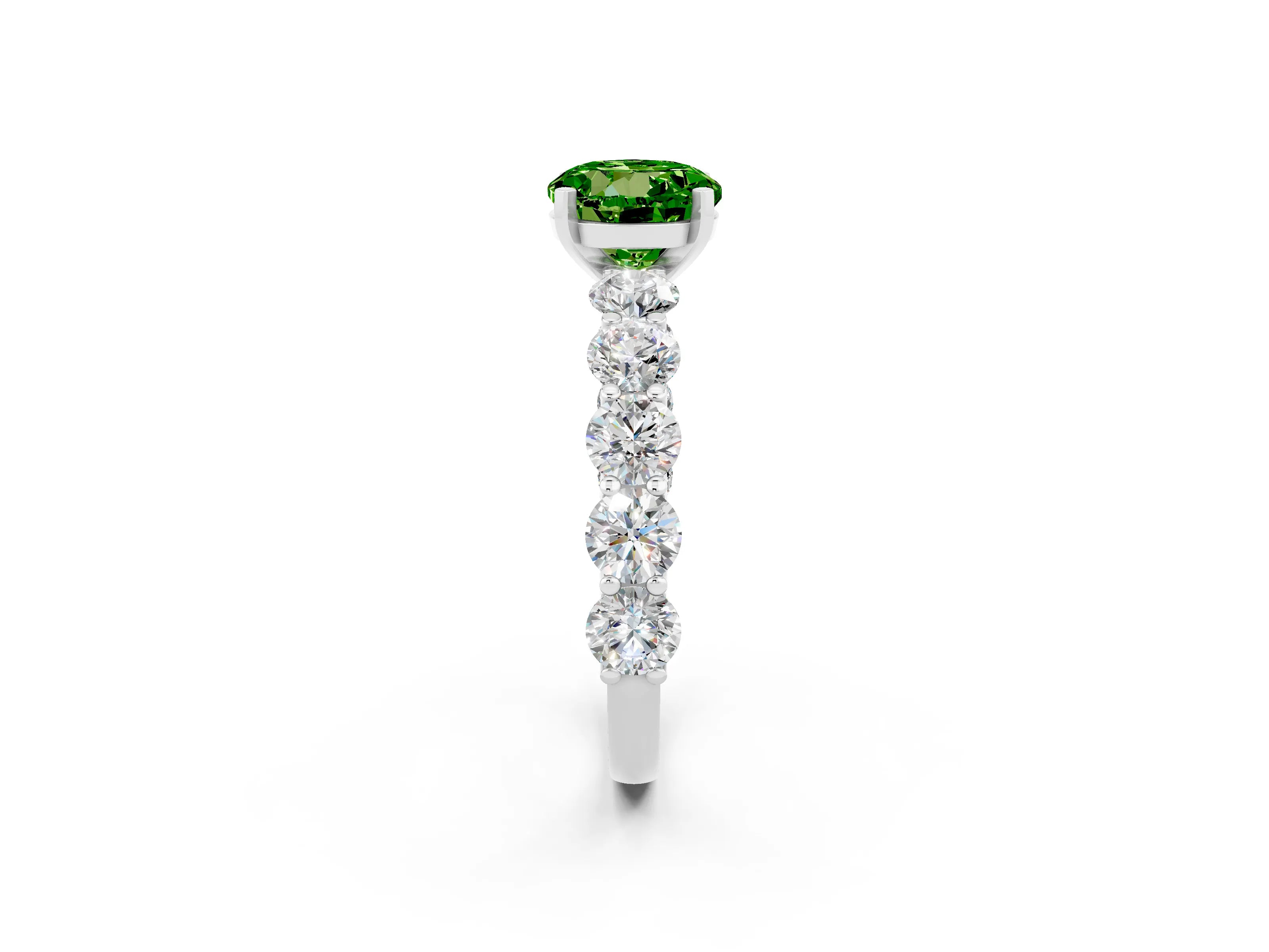 White gold Round Cut Peridot Prong Setting with Side Stones on a Pave Band_2