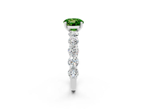 White gold Round Cut Peridot Prong Setting with Side Stones on a Pave Band_2