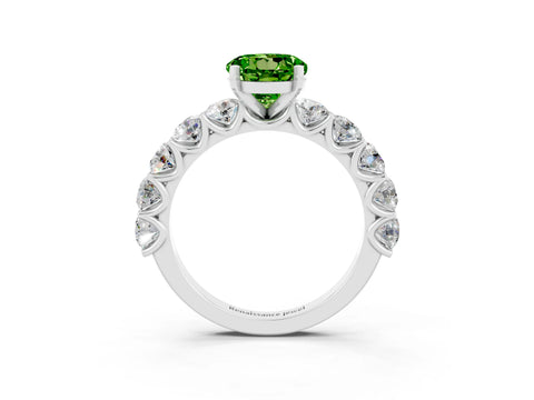 White gold Round Cut Peridot Prong Setting with Side Stones on a Pave Band_3