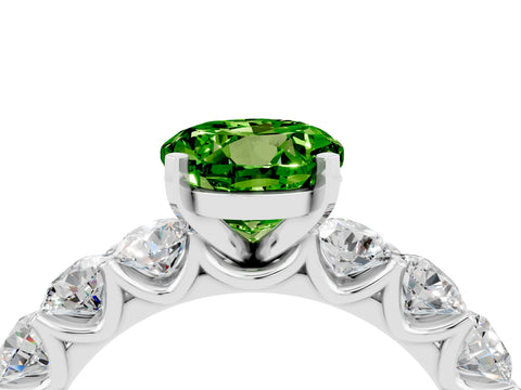 White gold Round Cut Peridot Prong Setting with Side Stones on a Pave Band_4