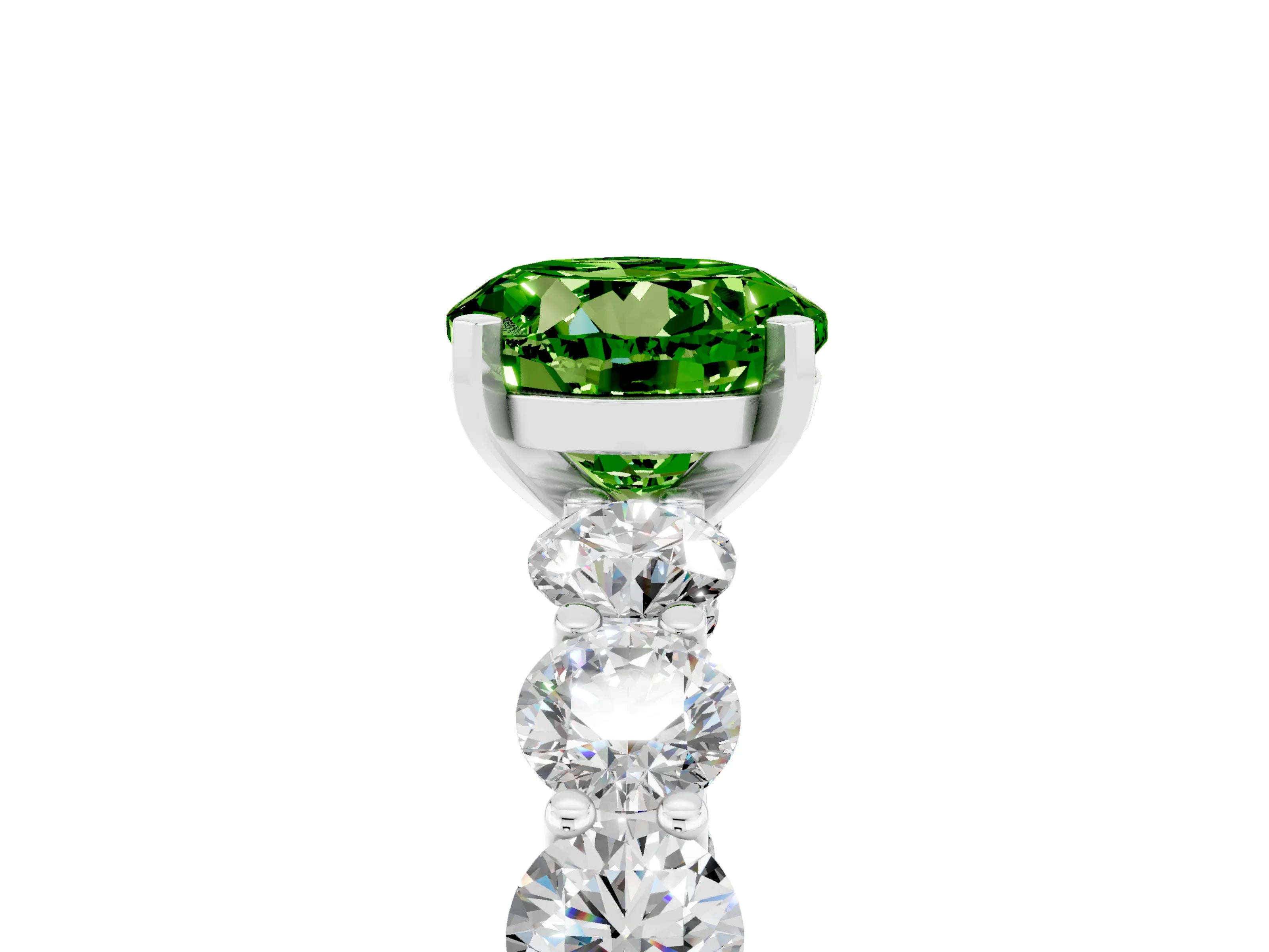 White gold Round Cut Peridot Prong Setting with Side Stones on a Pave Band_5