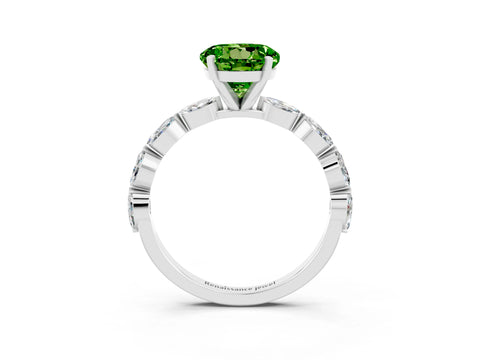 White gold Round Cut Peridot Ring with Marquise Side Stones and Prong Setting_3