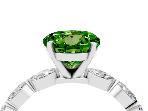 White gold Round Cut Peridot Ring with Marquise Side Stones and Prong Setting_4