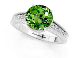 White gold Round Cut Peridot Ring with Milgrain Pavé Band and Four-Prong Setting_13