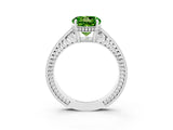 White gold Round Cut Peridot Ring with Milgrain Pavé Band and Four-Prong Setting_15