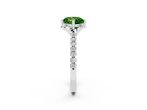 White gold Round Cut Peridot Ring with Pavé Band and Floral Prong Setting_2
