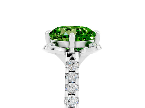 White gold Round Cut Peridot Ring with Pavé Band and Floral Prong Setting_5