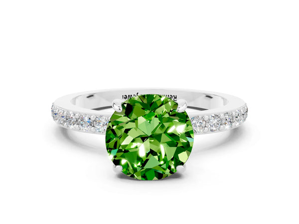 White gold Round Cut Peridot Pavé Engagement Ring with Round  Accents and Prong Setting