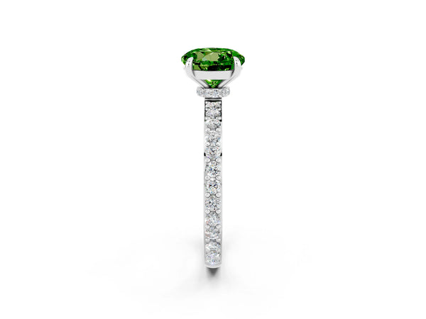 White gold Round Cut Peridot Pavé Engagement Ring with Round  Accents and Prong Setting