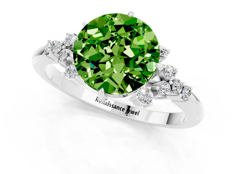 White gold Round Cut Peridot Ring with Side Stones and Four-Prong Setting_37