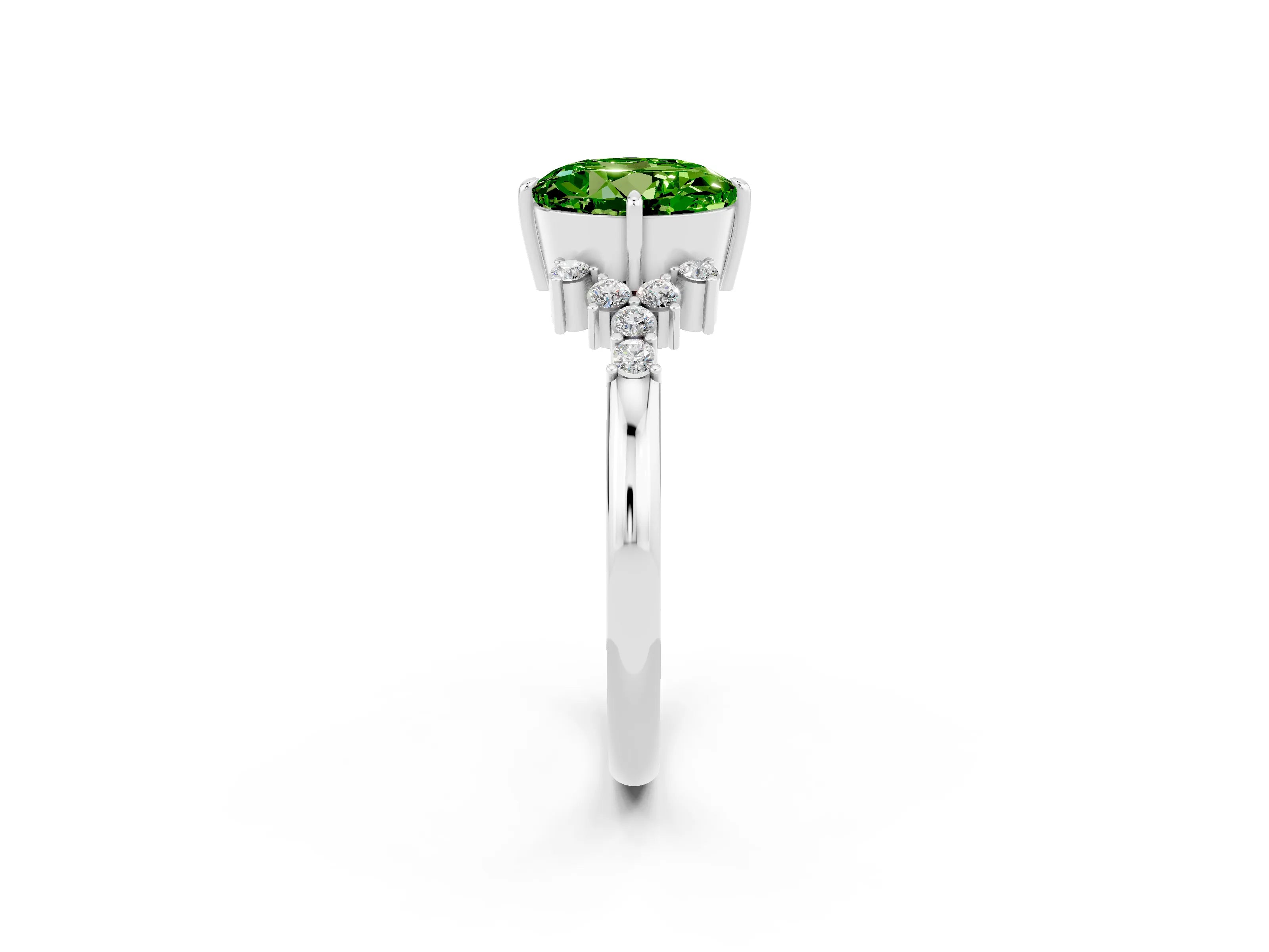 White gold Round Cut Peridot Ring with Side Stones and Four-Prong Setting_38