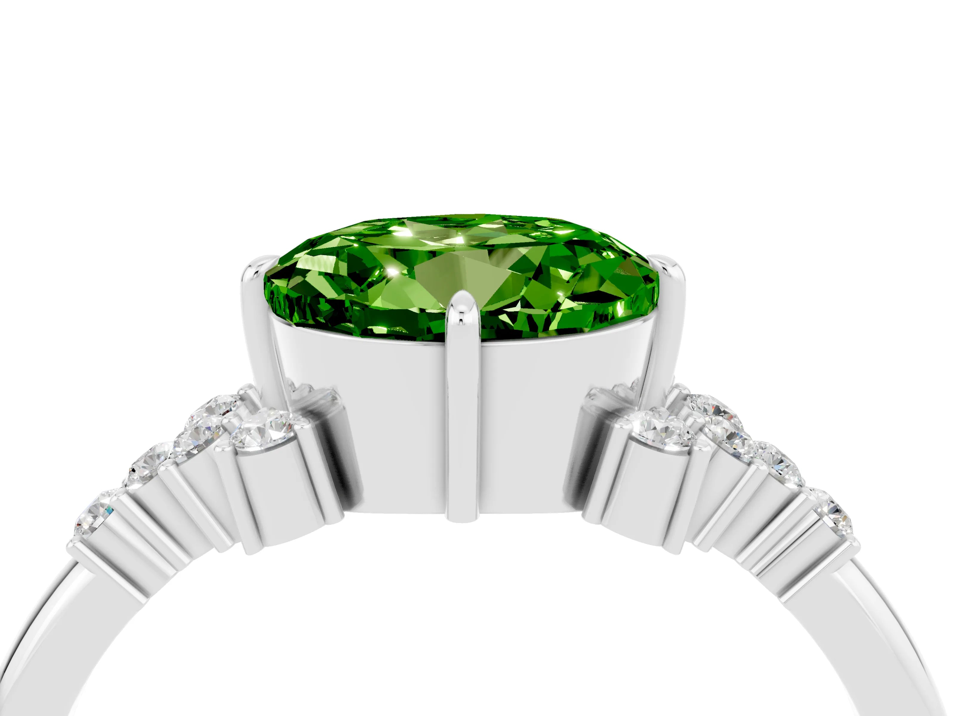 White gold Round Cut Peridot Ring with Side Stones and Four-Prong Setting_40