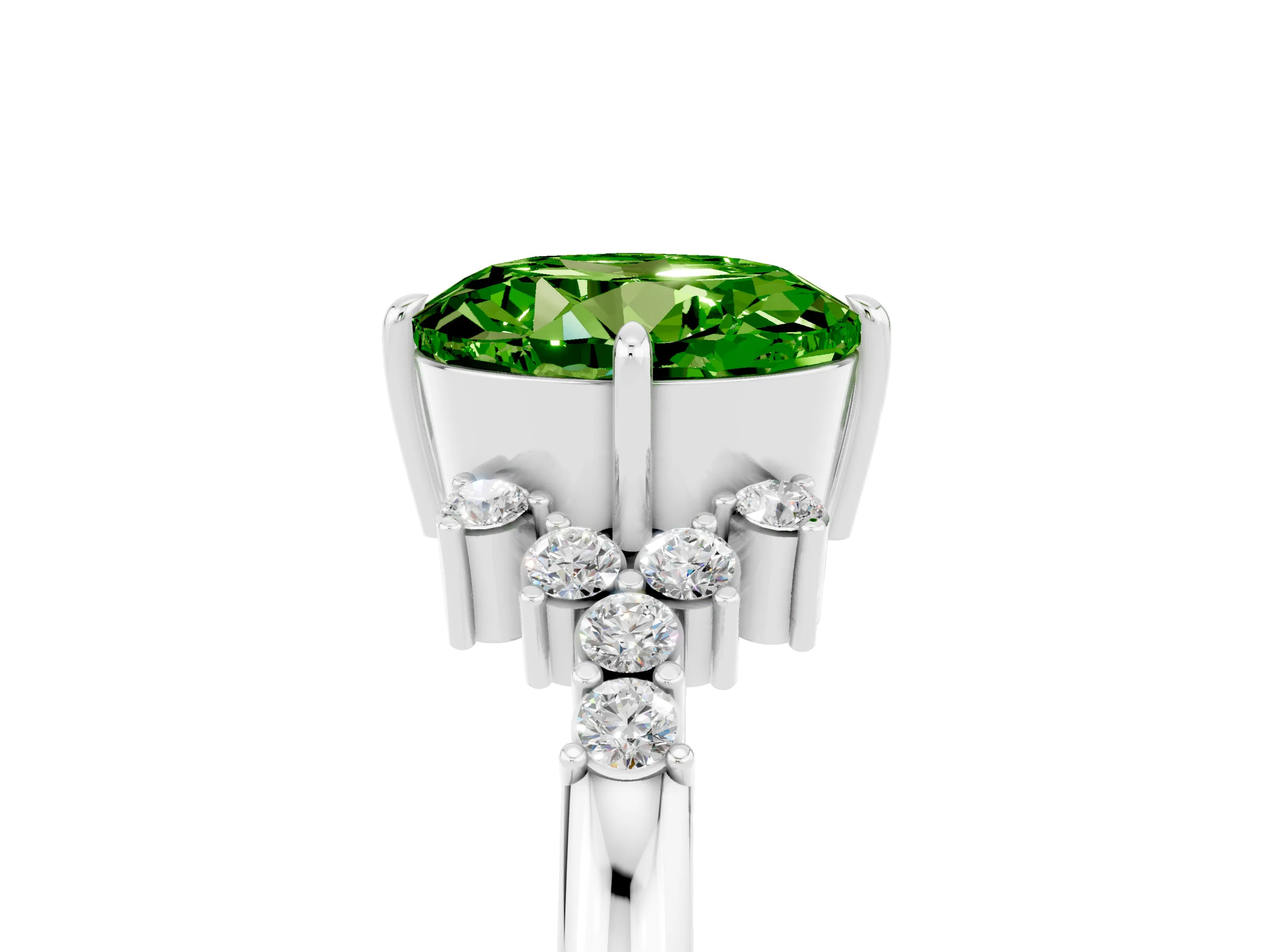 White gold Round Cut Peridot Ring with Side Stones and Four-Prong Setting_41