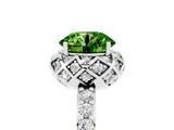 White gold Round Cut Peridot Scalloped Halo Engagement Ring with Round Shared Prong Band_29