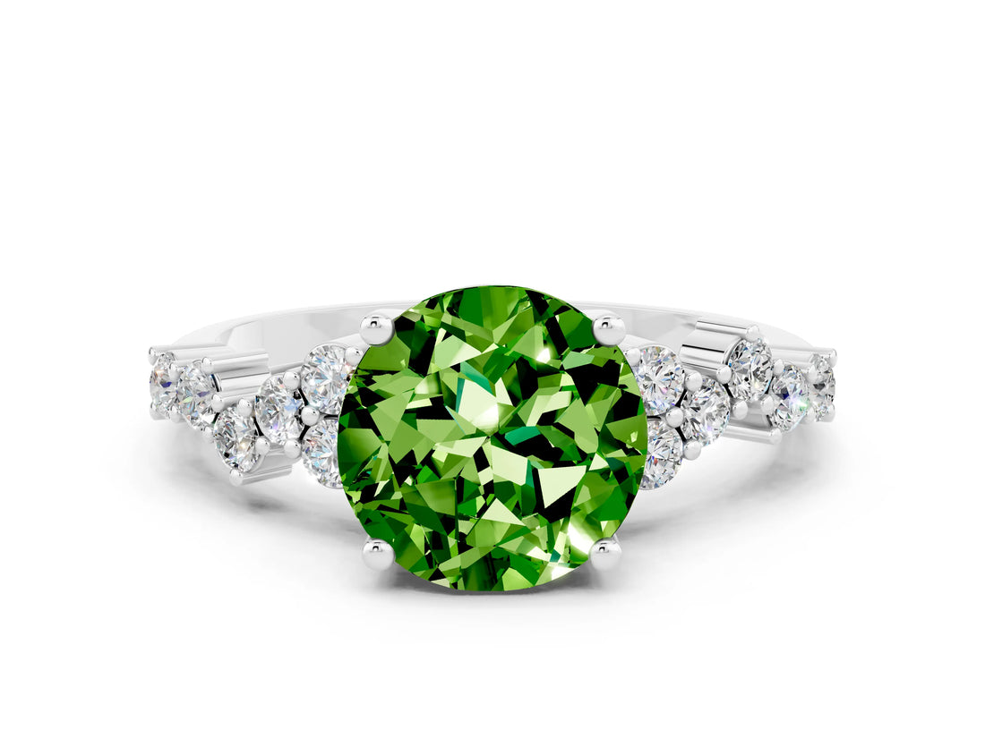 White gold Round Cut Peridot Scattered Round Accent Ring with Prong Setting_36