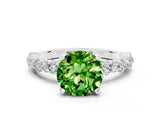 White gold Round Cut Peridot Side Stone Solitaire Ring with Round  and Four-Prong Setting_48