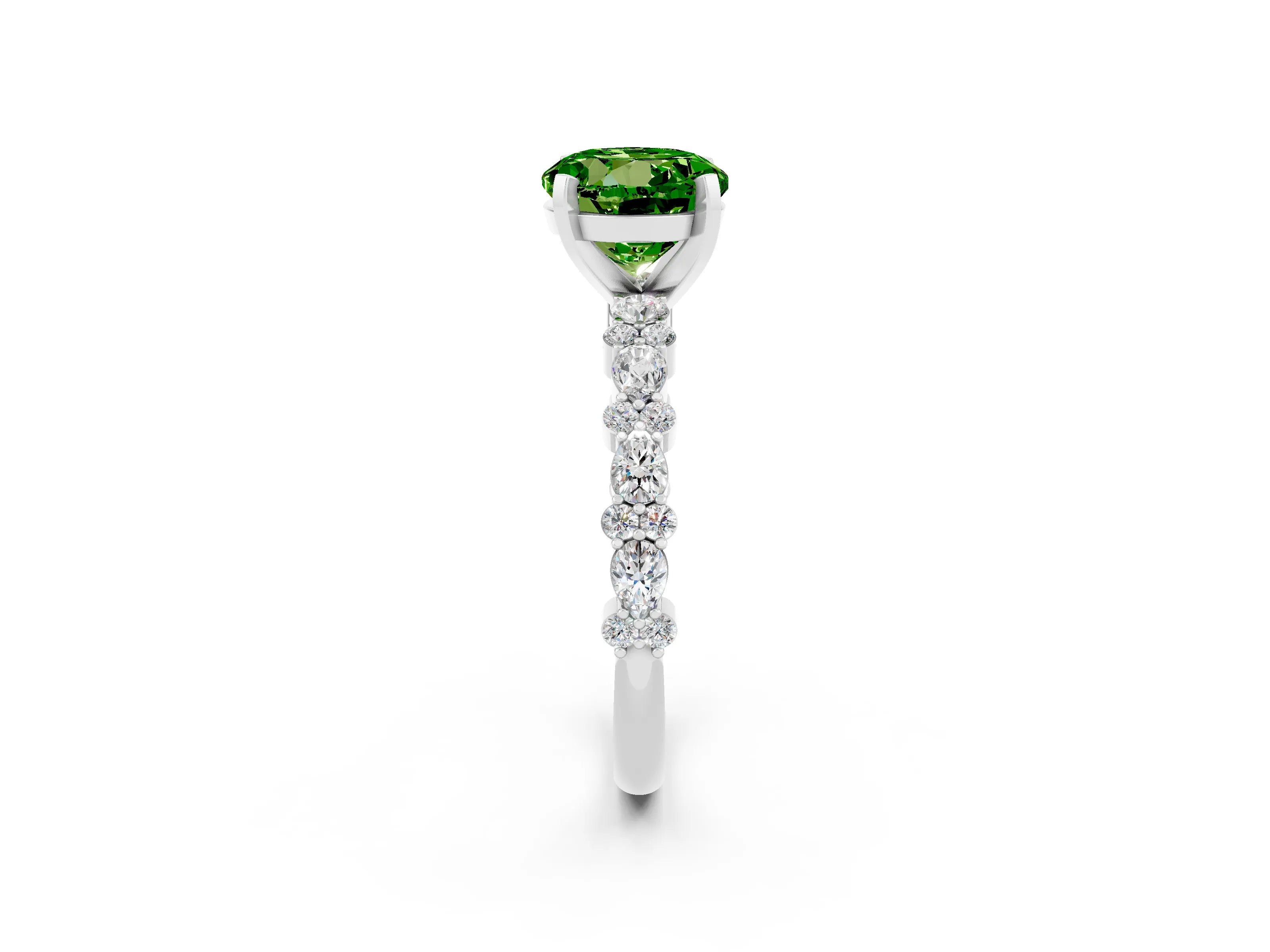 White gold Round Cut Peridot Side Stone Solitaire Ring with Round  and Four-Prong Setting_50