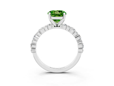 White gold Round Cut Peridot Side Stone Solitaire Ring with Round  and Four-Prong Setting_51