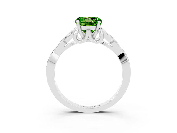 White gold Round Cut Peridot Solitaire Celtic Knot Ring with Four-Prong Setting