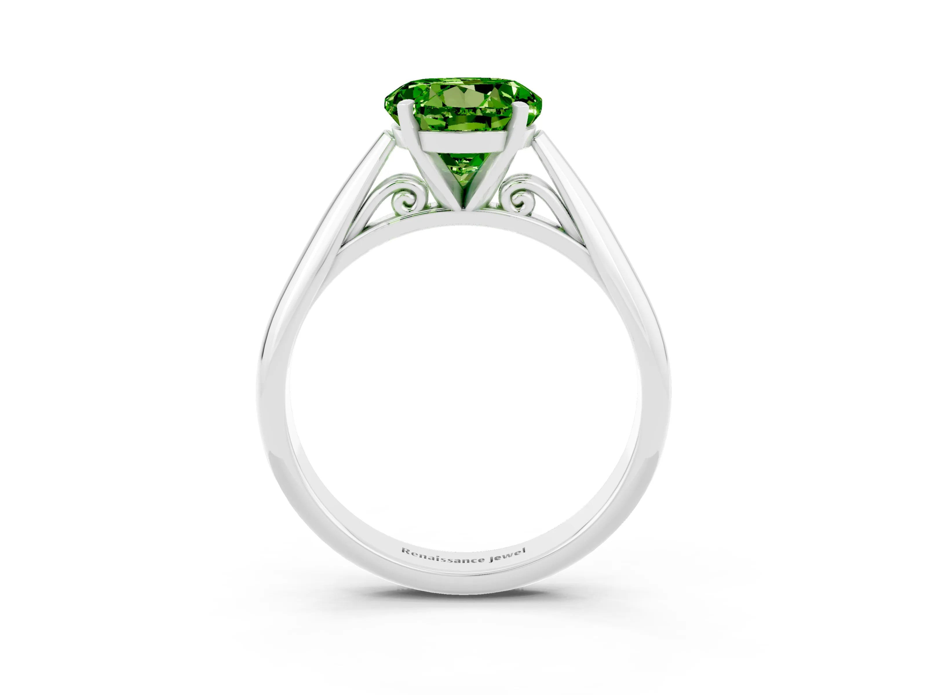 White gold Round Cut Peridot Solitaire Engagement Ring with Cathedral Setting and Four-Prong Mount_15
