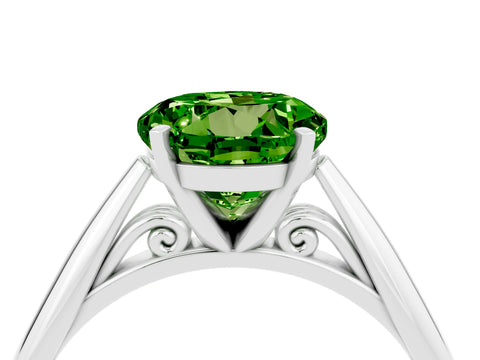 White gold Round Cut Peridot Solitaire Engagement Ring with Cathedral Setting and Four-Prong Mount_16