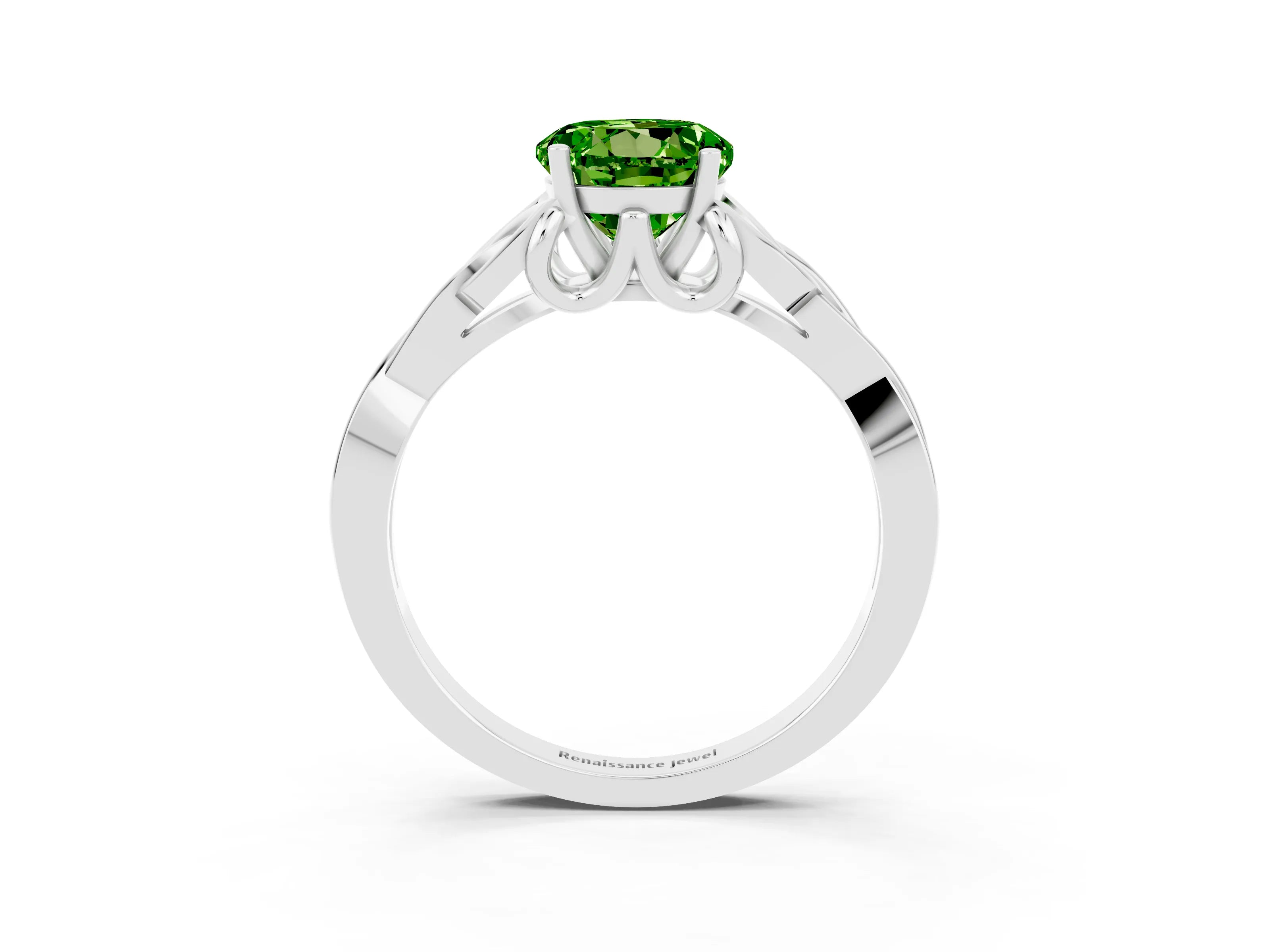White gold Round Cut Peridot Solitaire Engagement Ring with Celtic Knot Band and Four-Prong Setting_3