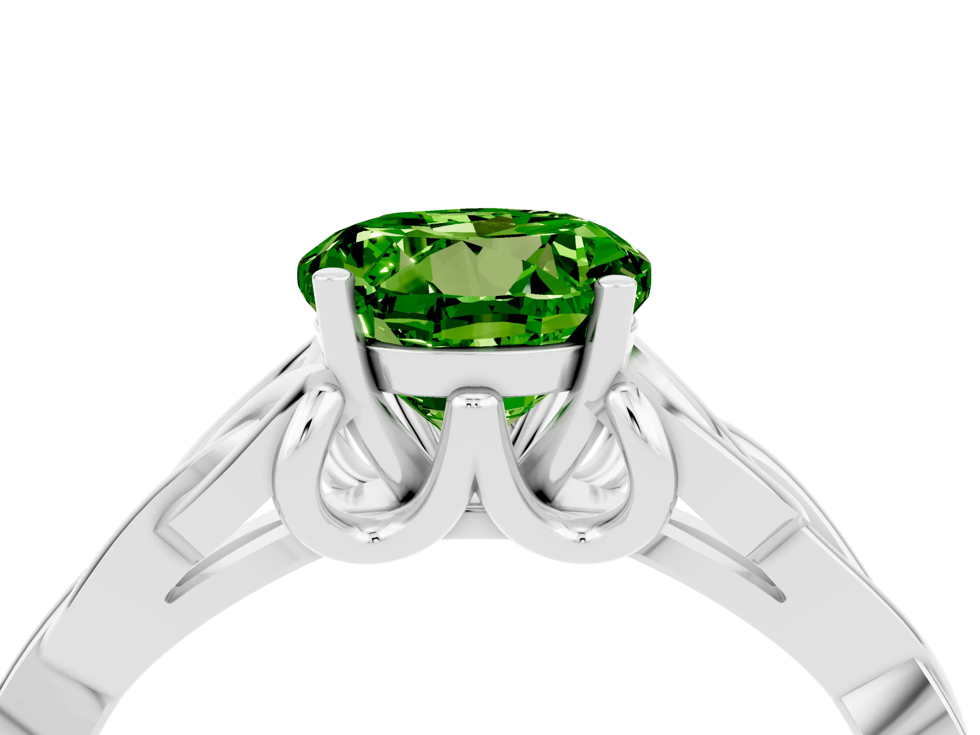 White gold Round Cut Peridot Solitaire Engagement Ring with Celtic Knot Band and Four-Prong Setting_4