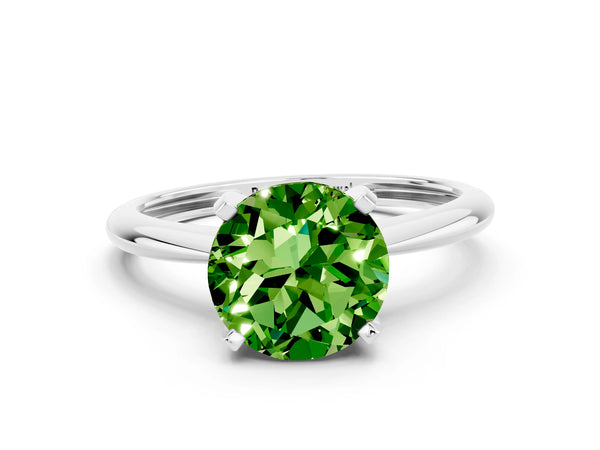 White gold Round Cut Peridot Solitaire Engagement Ring with Classic Band and Four-Prong Setting