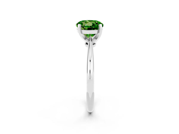 White gold Round Cut Peridot Solitaire Engagement Ring with Classic Band and Four-Prong Setting