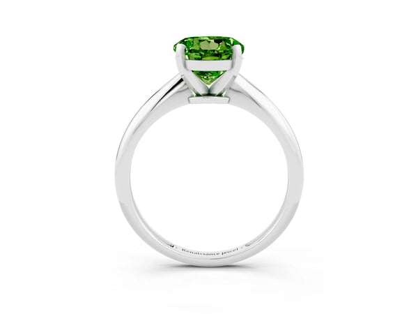 White gold Round Cut Peridot Solitaire Engagement Ring with Classic Band and Four-Prong Setting