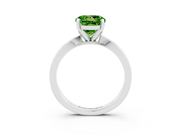 Silver Round Cut Peridot Solitaire Engagement Ring with Classic Band and Four-Prong Setting